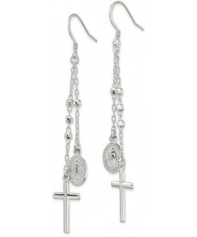 925 Sterling Silver Our Lady of Miraculous Medal Blessed Virgin Mary Latin Cross Beaded Multi Strand Drop Dangle Earrings $46...