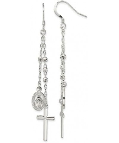 925 Sterling Silver Our Lady of Miraculous Medal Blessed Virgin Mary Latin Cross Beaded Multi Strand Drop Dangle Earrings $46...