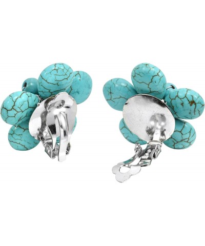 Exotic Simulated Turquoise Flower Clip on Earrings | Turquoise Earrings | Cyan Blue Clip on Earrings | Trendy Flower Earrings...