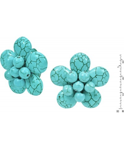 Exotic Simulated Turquoise Flower Clip on Earrings | Turquoise Earrings | Cyan Blue Clip on Earrings | Trendy Flower Earrings...