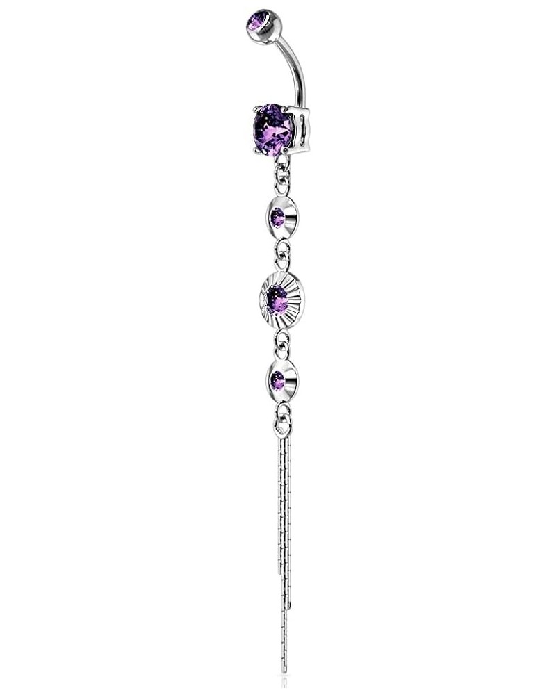 14GA 316L Stainless Steel CZ Centered Crystal Drop Chain Dangling Belly Button Ring Purple $10.45 Body Jewelry