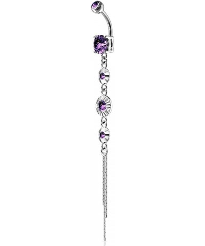 14GA 316L Stainless Steel CZ Centered Crystal Drop Chain Dangling Belly Button Ring Purple $10.45 Body Jewelry