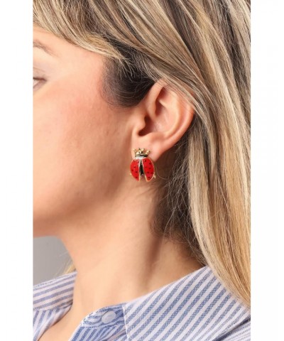 Gold Plated Red Color Ladybug Special Design Style Earrings for Women and Girls $5.94 Earrings