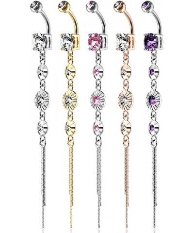 14GA 316L Stainless Steel CZ Centered Crystal Drop Chain Dangling Belly Button Ring Purple $10.45 Body Jewelry