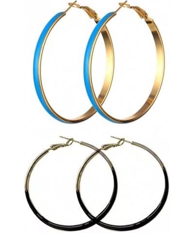 2 Pairs Big Hoop Earrings for Women Statement Gold Plated Enamel Round Circle Round Glazed Earrings Stud Party Cute Candy Jew...