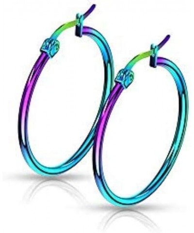 Pair of Rainbow Anodized 316L Stainless Steel Round Hoop Earrings 22 GA, Length: 75mm $10.07 Body Jewelry