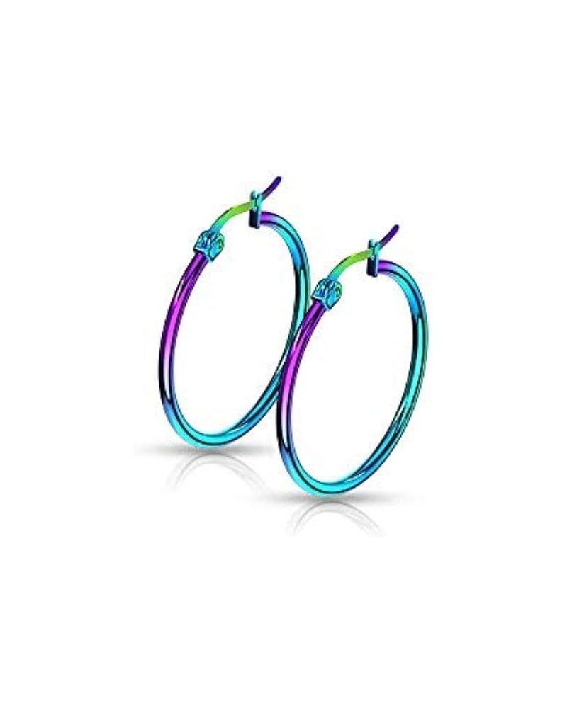 Pair of Rainbow Anodized 316L Stainless Steel Round Hoop Earrings 22 GA, Length: 75mm $10.07 Body Jewelry