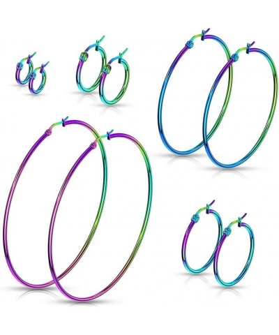 Pair of Rainbow Anodized 316L Stainless Steel Round Hoop Earrings 22 GA, Length: 75mm $10.07 Body Jewelry