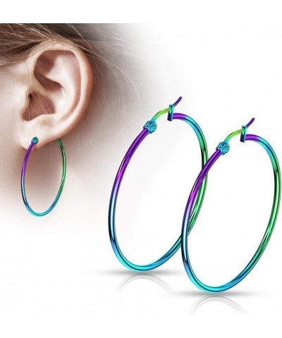 Pair of Rainbow Anodized 316L Stainless Steel Round Hoop Earrings 22 GA, Length: 75mm $10.07 Body Jewelry