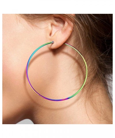 Pair of Rainbow Anodized 316L Stainless Steel Round Hoop Earrings 22 GA, Length: 75mm $10.07 Body Jewelry