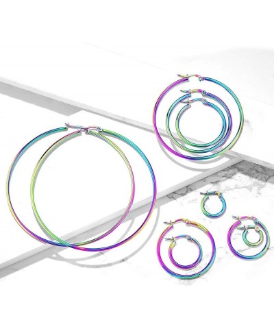 Pair of Rainbow Anodized 316L Stainless Steel Round Hoop Earrings 22 GA, Length: 75mm $10.07 Body Jewelry