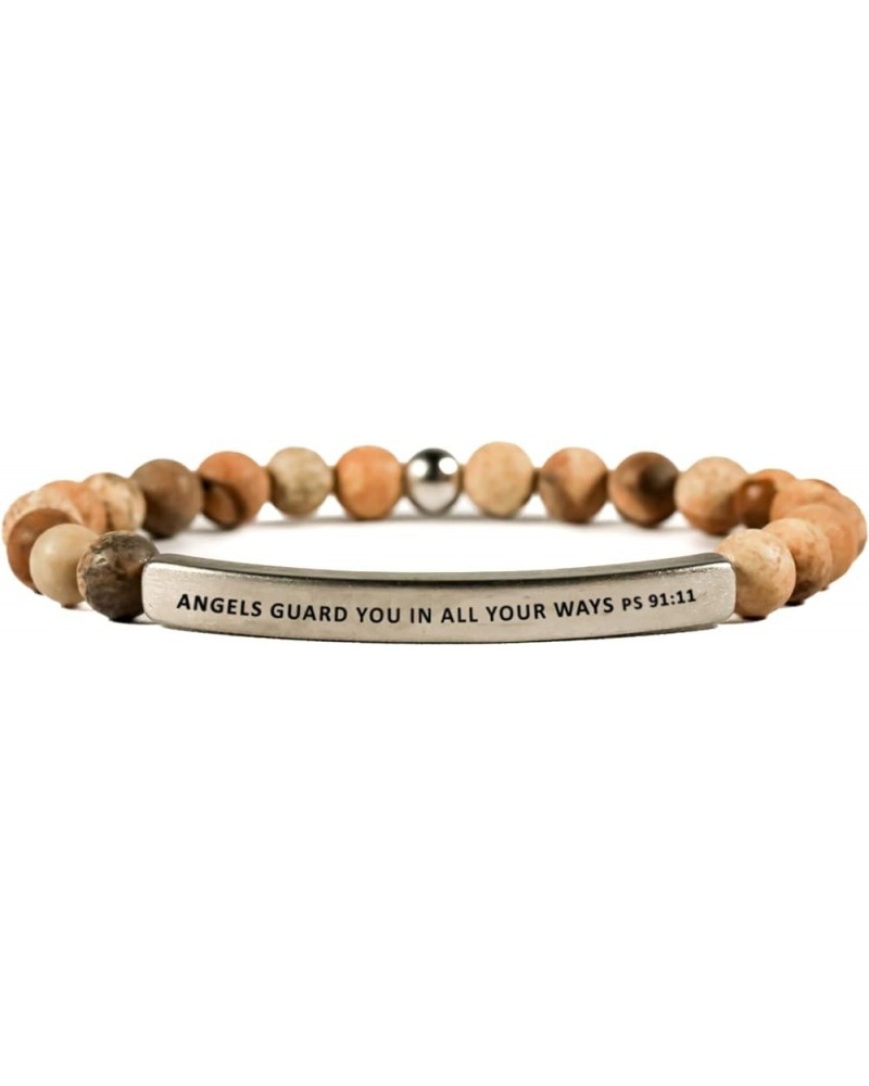 Faith Collection Unisex Stretchable Bracelets (ANGELS GUARD YOU IN ALL YOUR WAYS) Wooden Jasper Small (6-7 inches) $17.37 Others