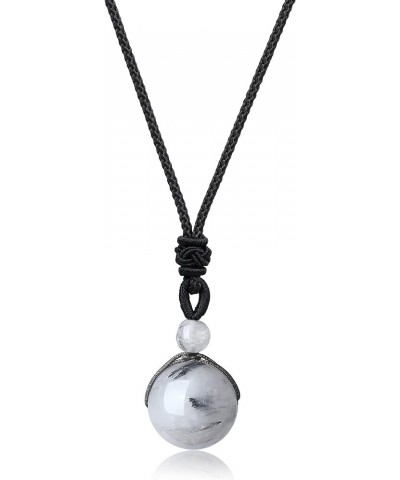 Genuine Stone Bead Healing Crystal Necklace Black Quartz Rutilated 16mm $11.50 Necklaces