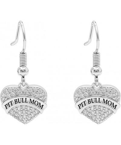 Pit Bull Mom Heart Necklace Pendant Box Chain Puppy Dog Doggie Jewelry for Woman Girls Earrings $10.12 Necklaces