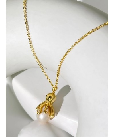 Gold Plated Octopus Natural Freshwater Pearl Necklace for Lady Unique Jellyfish Pendant Necklaces Ocean Jewelry Mood charm se...