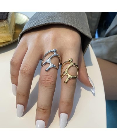 Irregular Stacking Rings Open Gold Chunky Rings Minimalist Adjustable Trend Midi Rings for Women Girls 18K Gold Opening Frien...