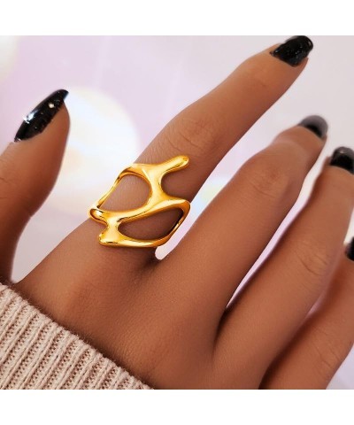 Irregular Stacking Rings Open Gold Chunky Rings Minimalist Adjustable Trend Midi Rings for Women Girls 18K Gold Opening Frien...