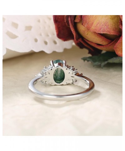 Naturally Moss Agate Wome's Ring 1.5CT Oval Cut Wedding Ring 925 Sterling Silver Marquise Cut Cluster Half Eternity Engagemen...