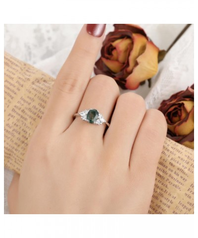 Naturally Moss Agate Wome's Ring 1.5CT Oval Cut Wedding Ring 925 Sterling Silver Marquise Cut Cluster Half Eternity Engagemen...