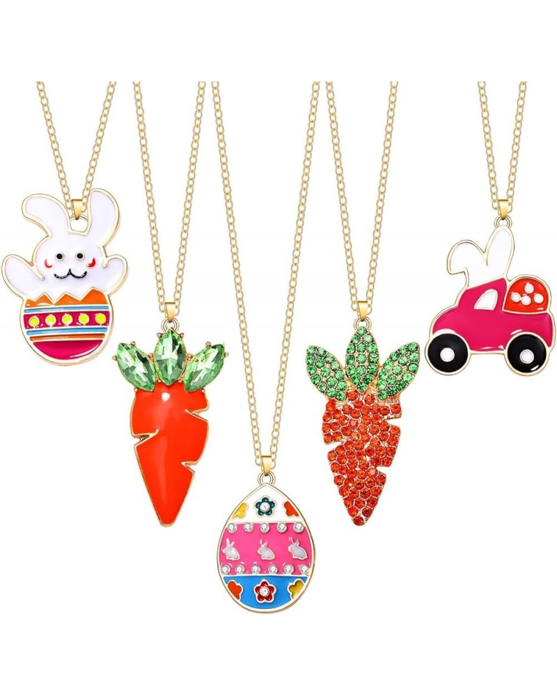 Easter Necklaces for Women Cute Bunny Colorful Egg Car Pendant Necklace Rhinestone Enamel Rabbit Carrot Necklace Set for Girl...