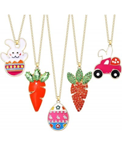 Easter Necklaces for Women Cute Bunny Colorful Egg Car Pendant Necklace Rhinestone Enamel Rabbit Carrot Necklace Set for Girl...