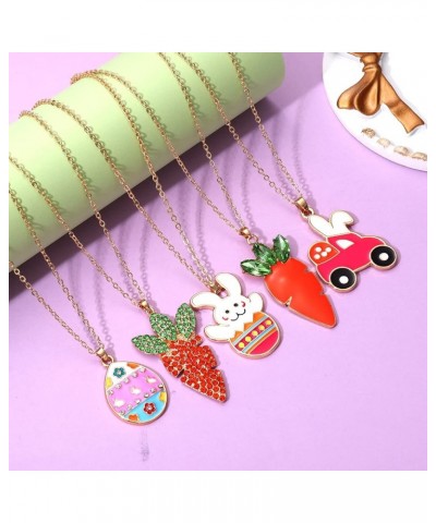 Easter Necklaces for Women Cute Bunny Colorful Egg Car Pendant Necklace Rhinestone Enamel Rabbit Carrot Necklace Set for Girl...