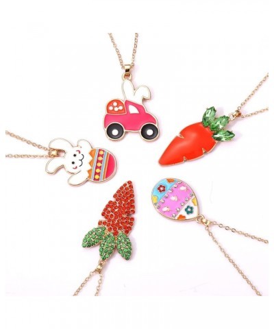 Easter Necklaces for Women Cute Bunny Colorful Egg Car Pendant Necklace Rhinestone Enamel Rabbit Carrot Necklace Set for Girl...