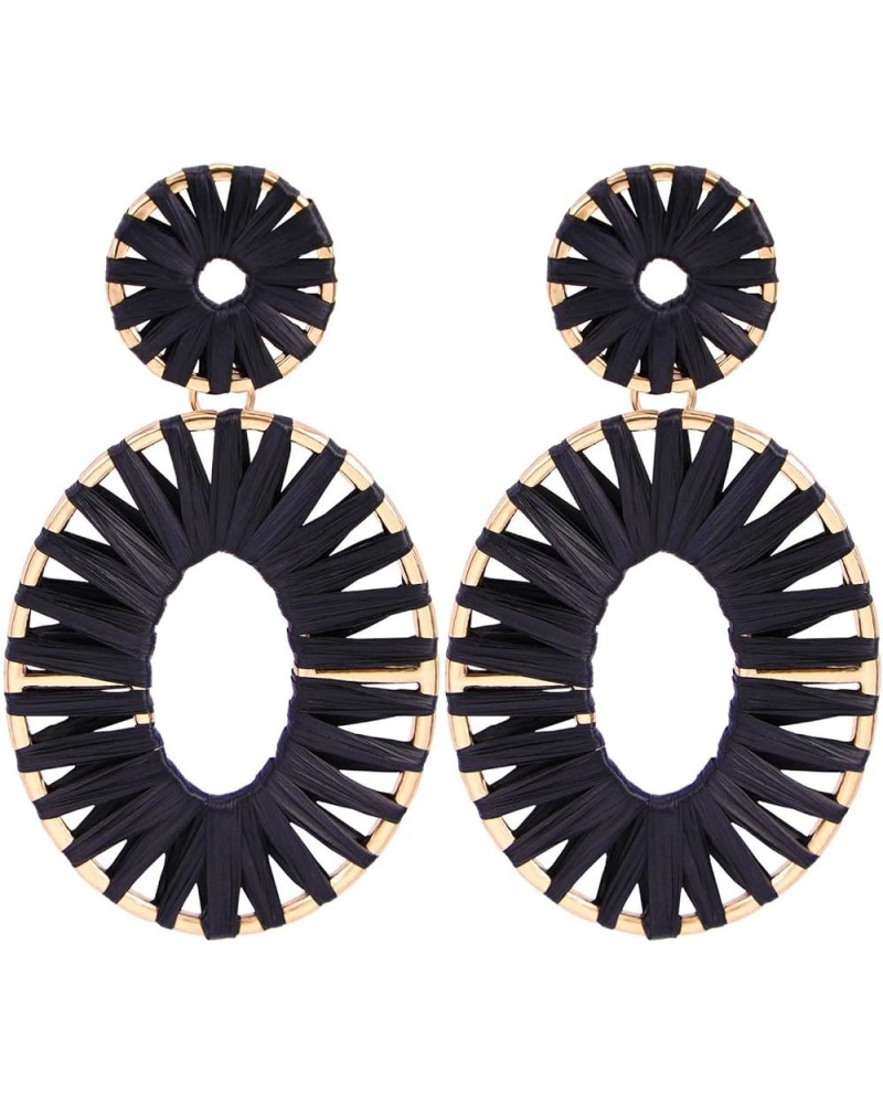 Raffia Tassel Hoop Drop Earrings Handmade Fashion Statement Jewelry for Women Girls Black $10.19 Earrings