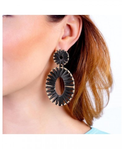 Raffia Tassel Hoop Drop Earrings Handmade Fashion Statement Jewelry for Women Girls Black $10.19 Earrings