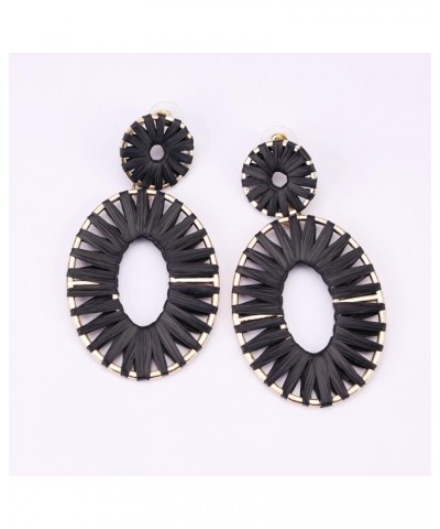 Raffia Tassel Hoop Drop Earrings Handmade Fashion Statement Jewelry for Women Girls Black $10.19 Earrings