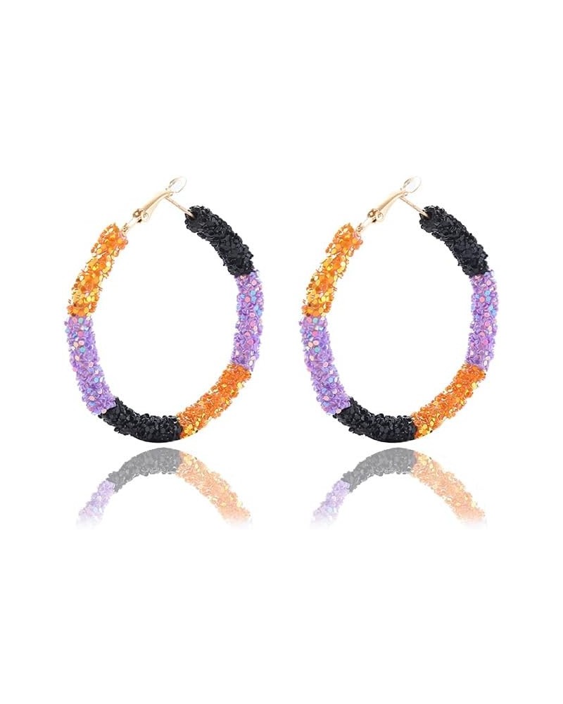 Sequins Hoop Earrings Bohemian Glitter Wrapped Gold Plated Dangle Drop Earring Circle Statement Earrings Boho Jewelry hallowe...