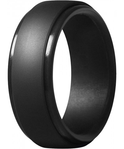 Silicone Ring Step Edge Rubber Rings for Women and Men Wedding Band Minimalist Design Ring Size 7-13, Black, 12, Stainless St...