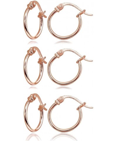 Rose Gold Flashed Sterling Silver Tiny or Small High Polished Round Thin Lightweight Unisex Click-Top Hoop Earrings, Choose a...