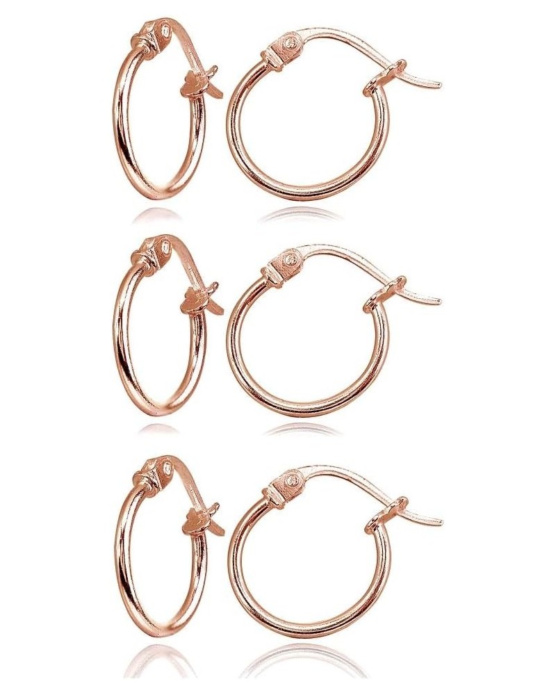 Rose Gold Flashed Sterling Silver Tiny or Small High Polished Round Thin Lightweight Unisex Click-Top Hoop Earrings, Choose a...