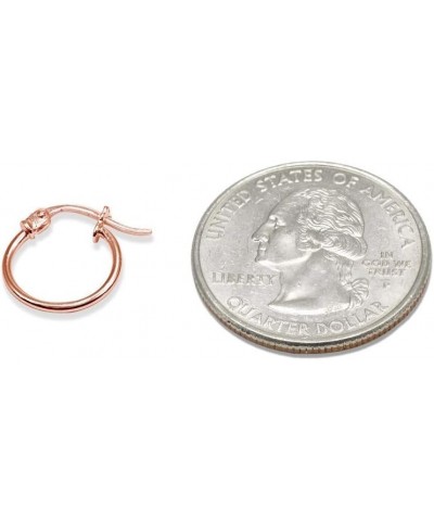 Rose Gold Flashed Sterling Silver Tiny or Small High Polished Round Thin Lightweight Unisex Click-Top Hoop Earrings, Choose a...