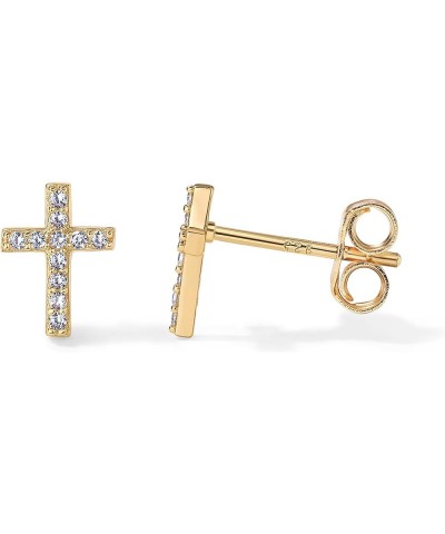 14K Gold Plated Girls Sterling Silver Earrings | Pave CZ Gold Cross Earrings for Women Yellow Gold Stud $11.18 Earrings