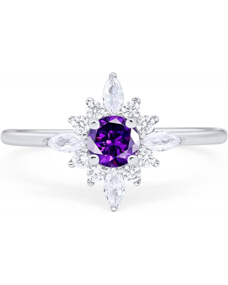 Cluster Wedding Engagement Ring Marquise Round Cubic Zirconia 925 Sterling Silver Choose Color Simulated Amethyst CZ $13.50 R...