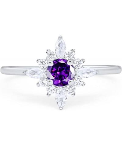 Cluster Wedding Engagement Ring Marquise Round Cubic Zirconia 925 Sterling Silver Choose Color Simulated Amethyst CZ $13.50 R...