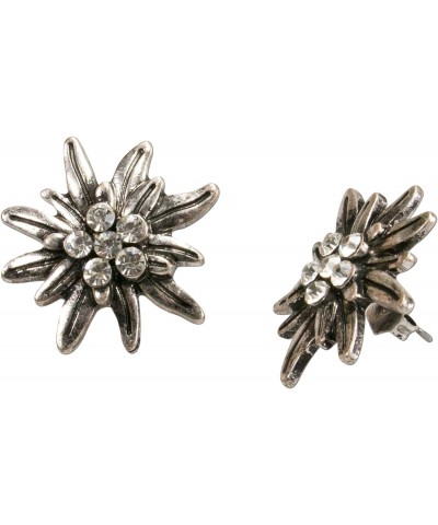 Traditional bavarian rhinestone Edelweiss stud earrings, Ladies costume jewelry, german earrings for Dirndl, Oktoberfest (ant...