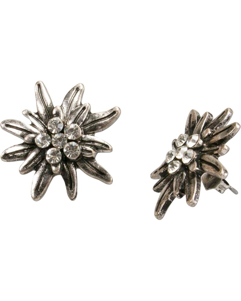 Traditional bavarian rhinestone Edelweiss stud earrings, Ladies costume jewelry, german earrings for Dirndl, Oktoberfest (ant...