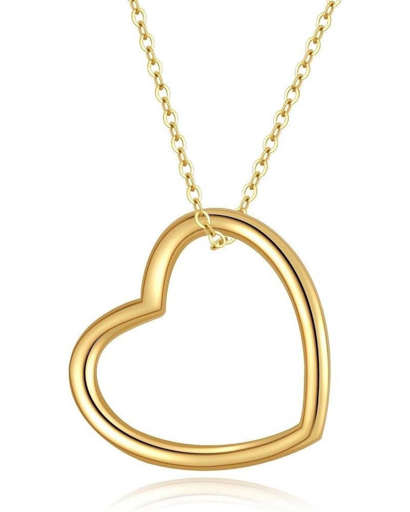 14K Real Gold Heart Necklace for Women, Solid Gold Open/Floating/Puffy/Heart Pendant Necklace Gold Jewelry Birthday Mother's ...