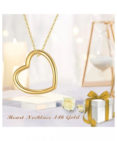 14K Real Gold Heart Necklace for Women, Solid Gold Open/Floating/Puffy/Heart Pendant Necklace Gold Jewelry Birthday Mother's ...