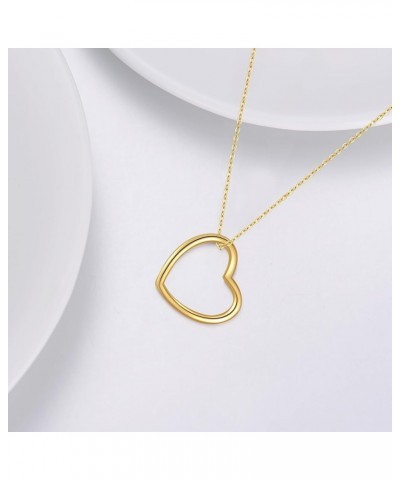 14K Real Gold Heart Necklace for Women, Solid Gold Open/Floating/Puffy/Heart Pendant Necklace Gold Jewelry Birthday Mother's ...