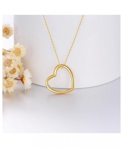 14K Real Gold Heart Necklace for Women, Solid Gold Open/Floating/Puffy/Heart Pendant Necklace Gold Jewelry Birthday Mother's ...