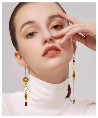 Asymmetric Geometric Triangle Long Chain drop Dangle Tassels Mismatched glass Earrings for Women $9.90 Earrings