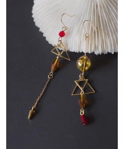 Asymmetric Geometric Triangle Long Chain drop Dangle Tassels Mismatched glass Earrings for Women $9.90 Earrings