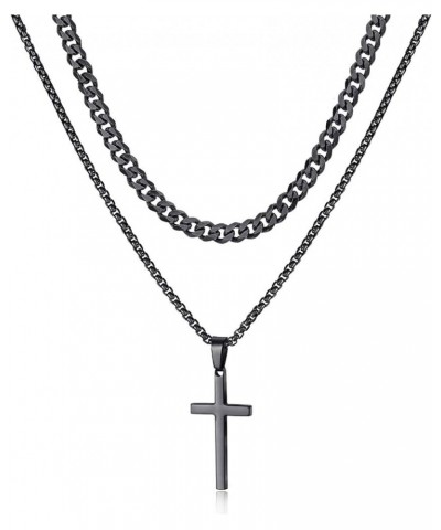 Cross Necklace for Men,Gold Black Silver Stainless Steel Layered Cross Pendant Necklace Jewelry Gifts Cuban Chain Box Chain N...