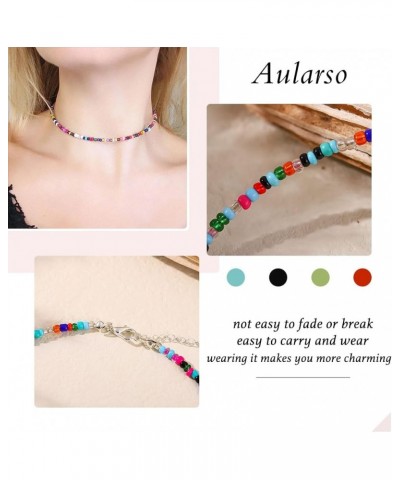 Boho Beaded Choker Necklace Short Necklaces Summer Necklaces Jewelry for Women and Girls Colorful bead-1 $6.58 Necklaces