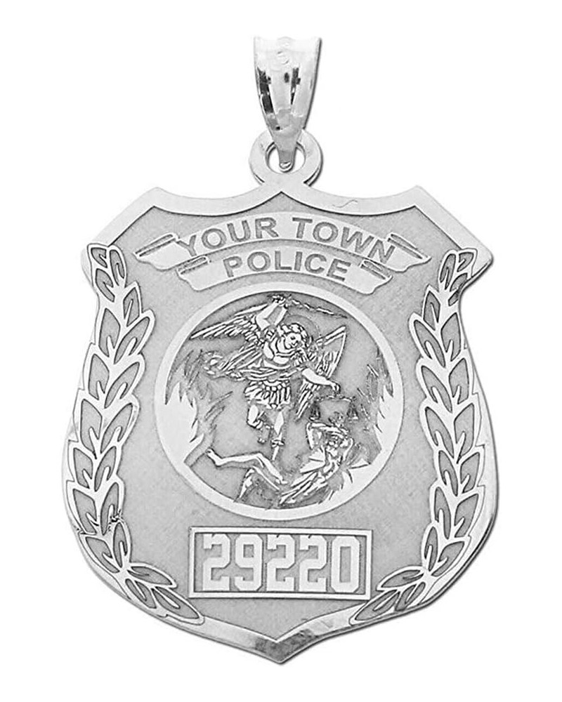 Saint Michael Personalized Police Badge with Department & Badge Number Sterling Silver 3/4 x 1 Inch $28.68 Necklaces