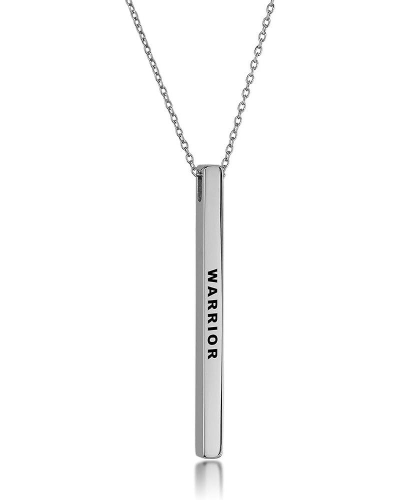 Inspirational Mantra Necklace, 42mm x 3mm Vertical Bar Pendant Jewelry, 316L Surgical Stainless Steel * WARRIOR $17.37 Necklaces